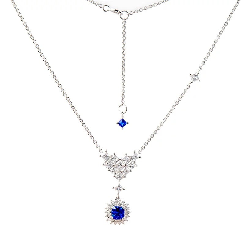 14k Gold 2.49 Ctw Natural Sapphire & Diamond Necklace - 3
