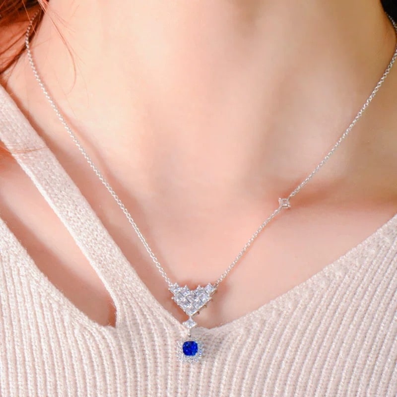 14k Gold 2.49 Ctw Natural Sapphire & Diamond Necklace - 5