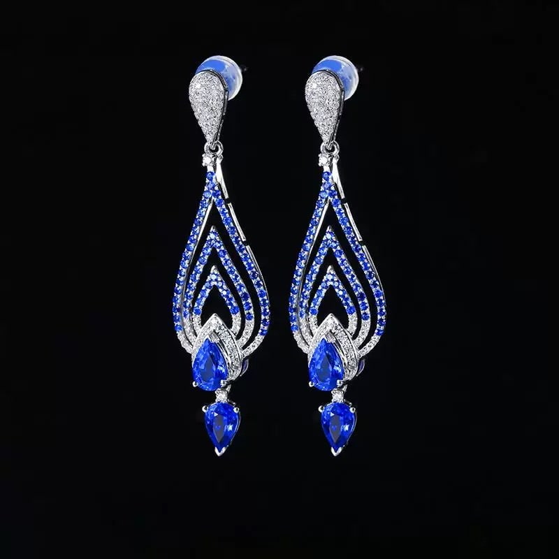 14k Gold 2.63 Ctw Natural Sapphire & Diamond Earrings - 2
