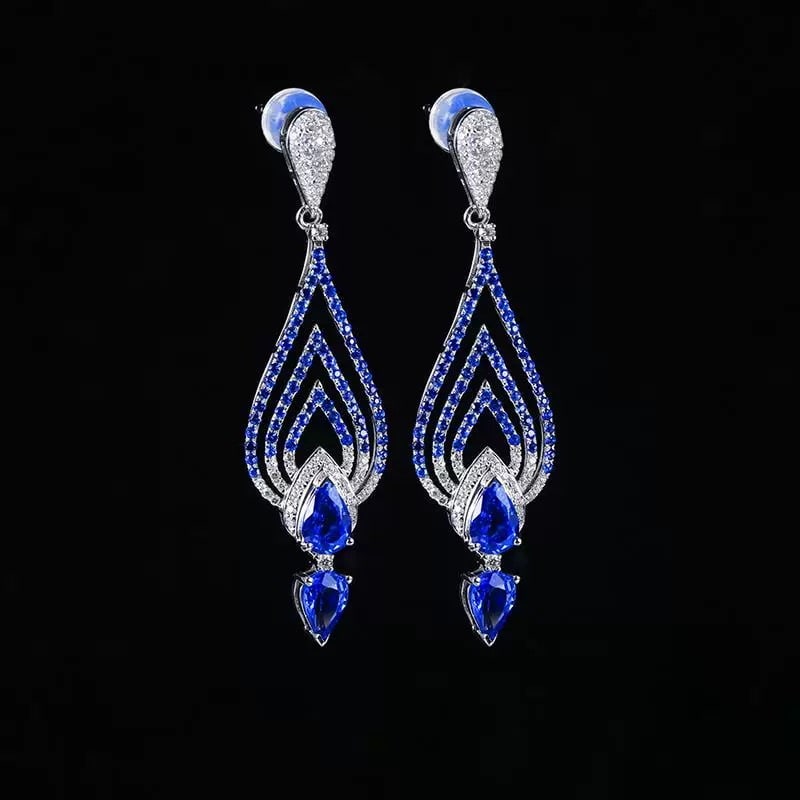 14k Gold 2.63 Ctw Natural Sapphire & Diamond Earrings - 3