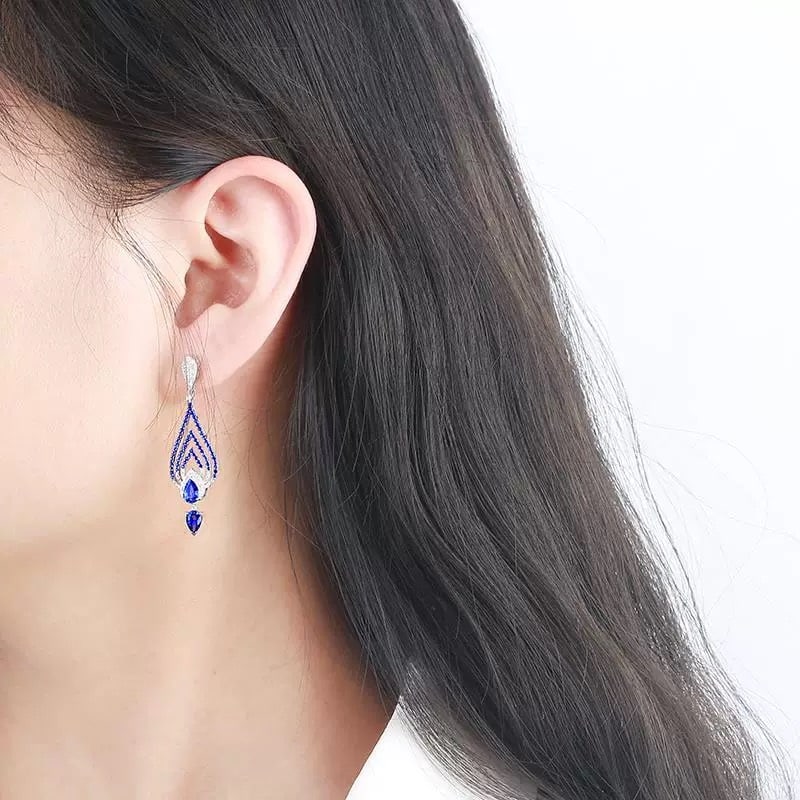 14k Gold 2.63 Ctw Natural Sapphire & Diamond Earrings - 4
