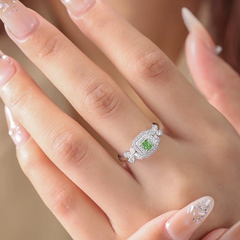 14k Gold 0.94 Ctw Natural Green Diamond & Diamond Ring - 3