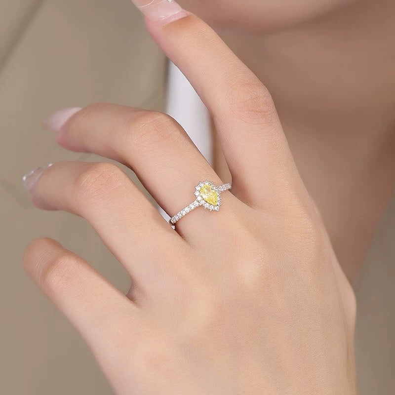 14k Gold 0.67 Ctw Natural Yellow Diamond & Diamond Ring - 3