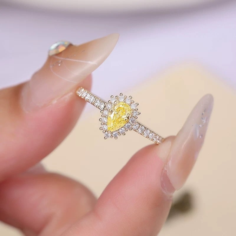 14k Gold 0.67 Ctw Natural Yellow Diamond & Diamond Ring - 5
