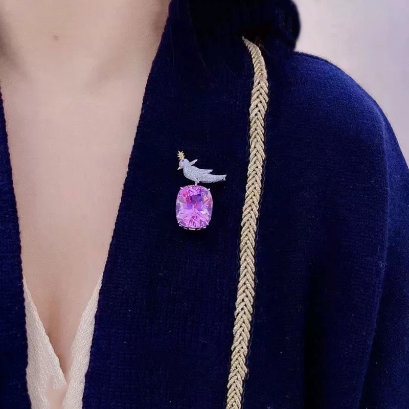 14k Gold 36.63 Ctw Natural Kunzite & Diamond Brooch/pendant( Without Chain ) - 2