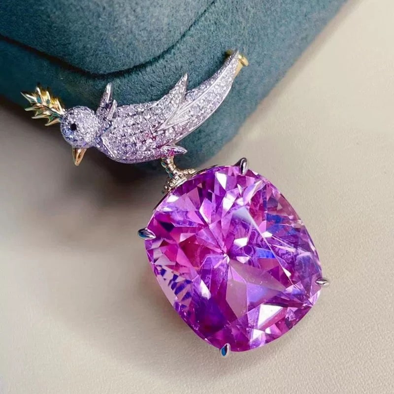 14k Gold 36.63 Ctw Natural Kunzite & Diamond Brooch/pendant( Without Chain ) - 3