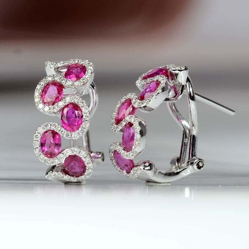 14k Gold 1.66 Ctw Natural Ruby & Diamond Earrings - 2
