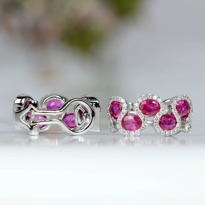 14k Gold 1.66 Ctw Natural Ruby & Diamond Earrings - 3
