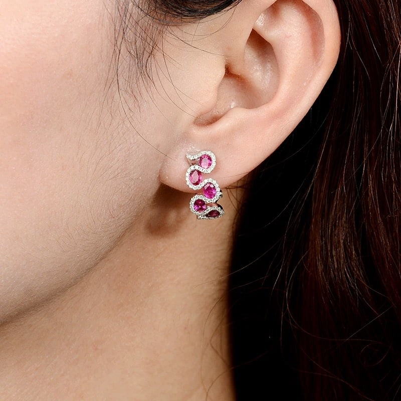 14k Gold 1.66 Ctw Natural Ruby & Diamond Earrings - 4