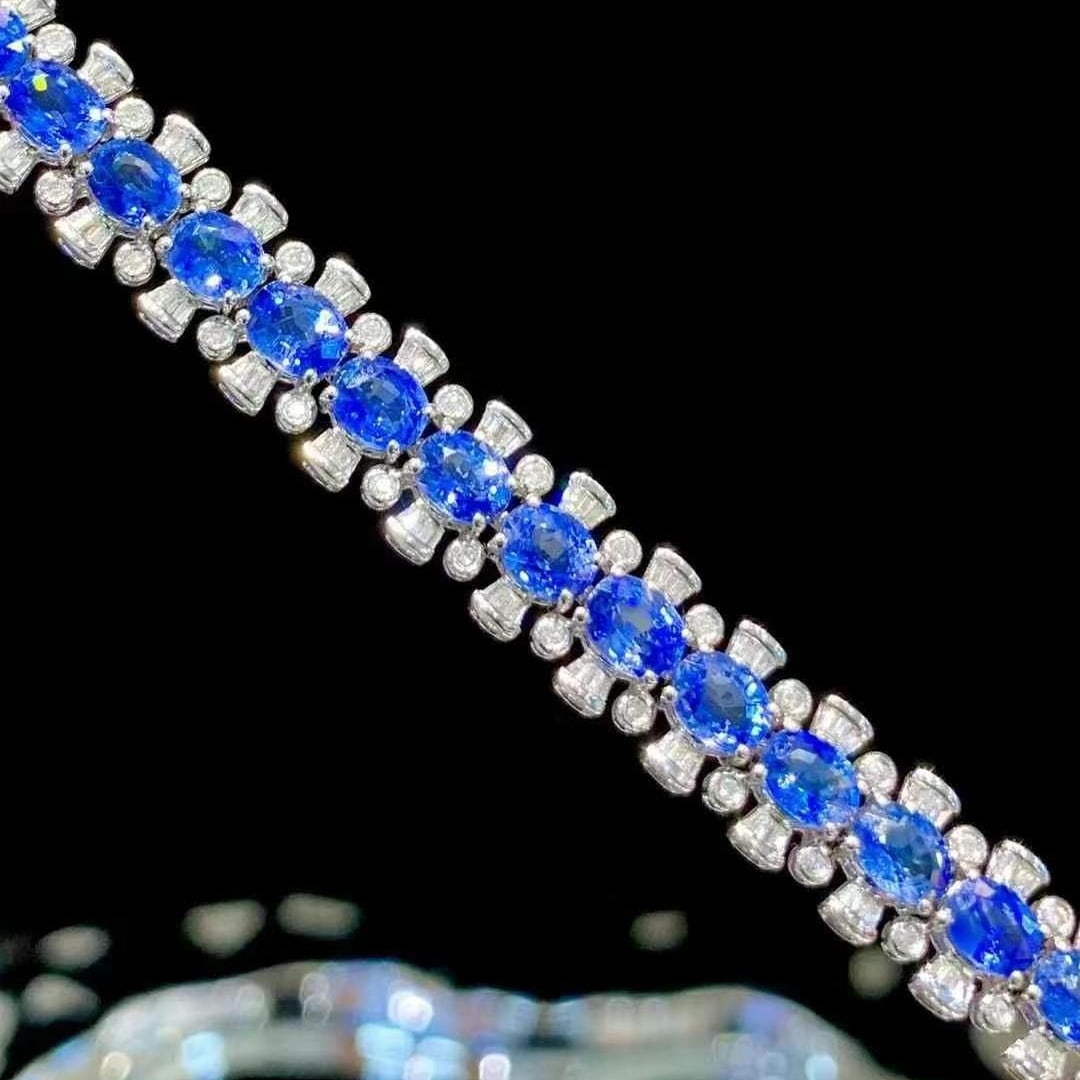 14k Gold 15.5 Ct Natural Sapphire & Diamond Bracelet - 2