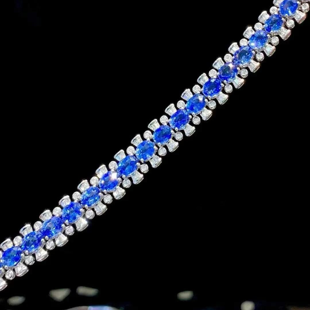 14k Gold 15.5 Ct Natural Sapphire & Diamond Bracelet - 4