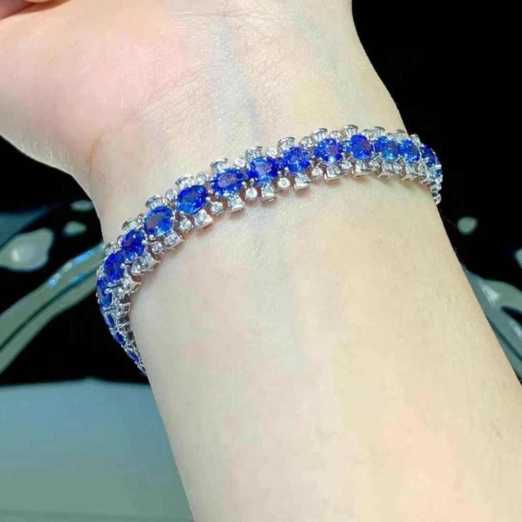 14k Gold 15.5 Ct Natural Sapphire & Diamond Bracelet - 6
