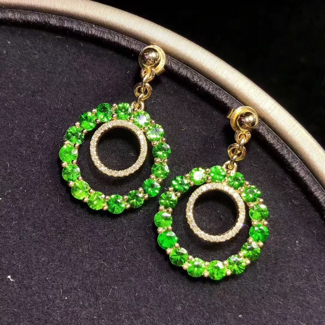 14k Gold 3.58 Ctw Natural Tsavorite & Diamond Earrings - 2
