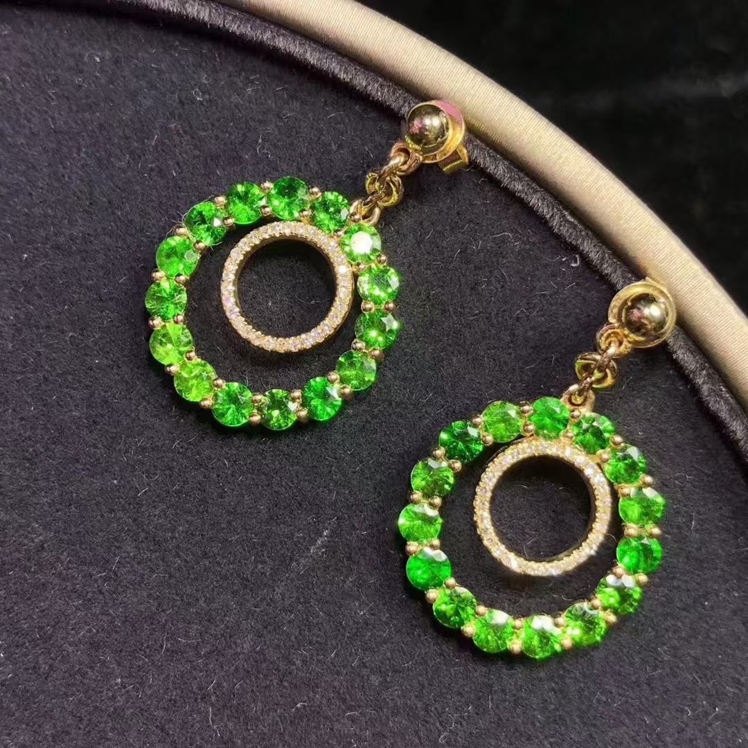 14k Gold 3.58 Ctw Natural Tsavorite & Diamond Earrings - 3