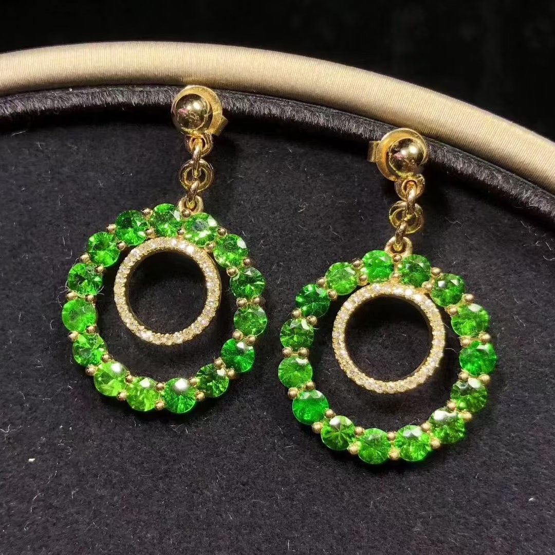 14k Gold 3.58 Ctw Natural Tsavorite & Diamond Earrings - 4