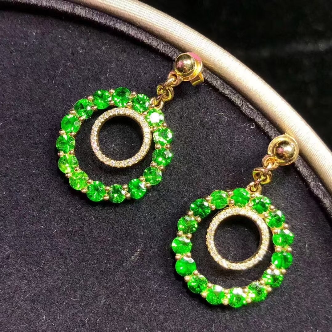 14k Gold 3.58 Ctw Natural Tsavorite & Diamond Earrings - 5