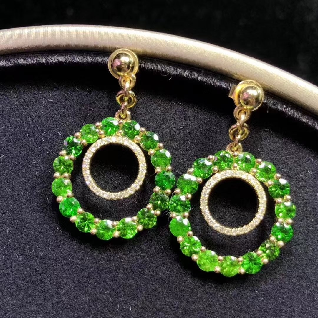14k Gold 3.58 Ctw Natural Tsavorite & Diamond Earrings - 6