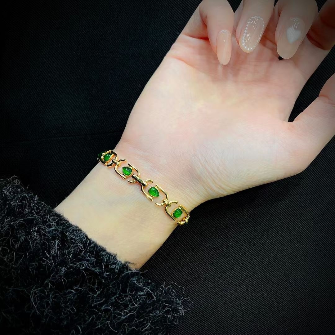14k Gold 3.37 Ct Natural Emerald Bracelet - 4