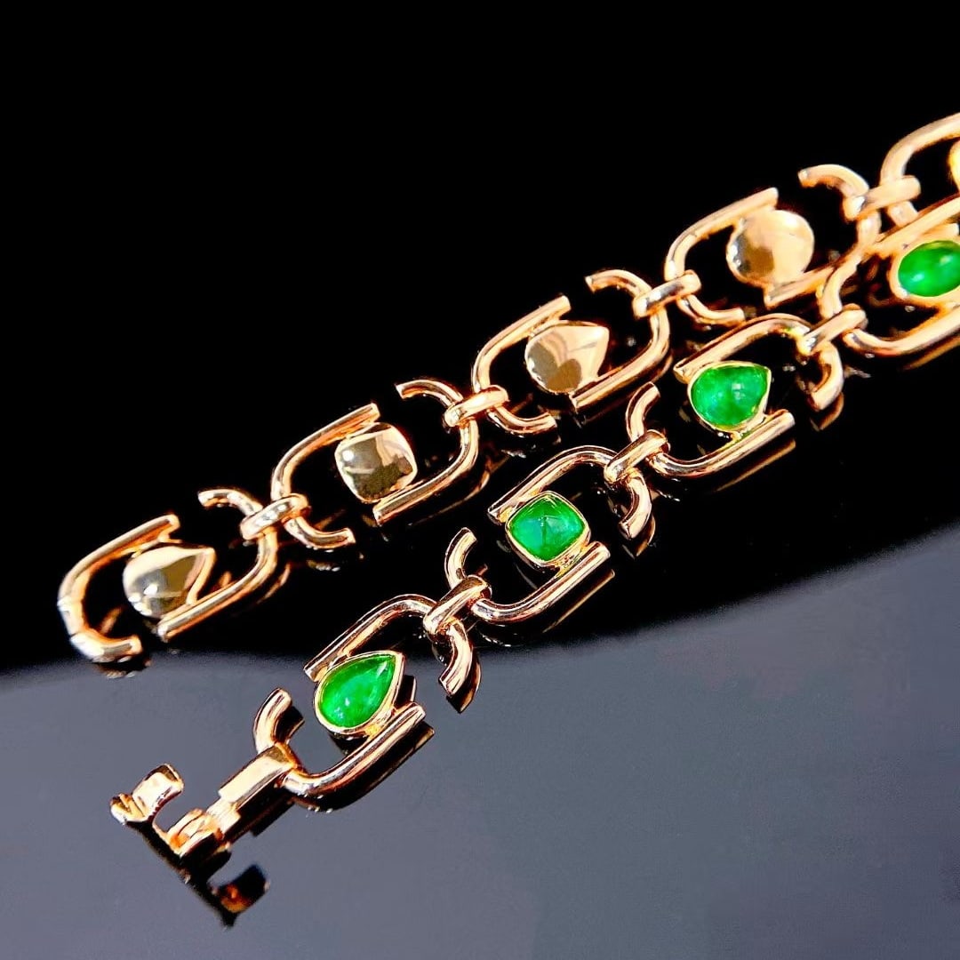 14k Gold 3.37 Ct Natural Emerald Bracelet - 6