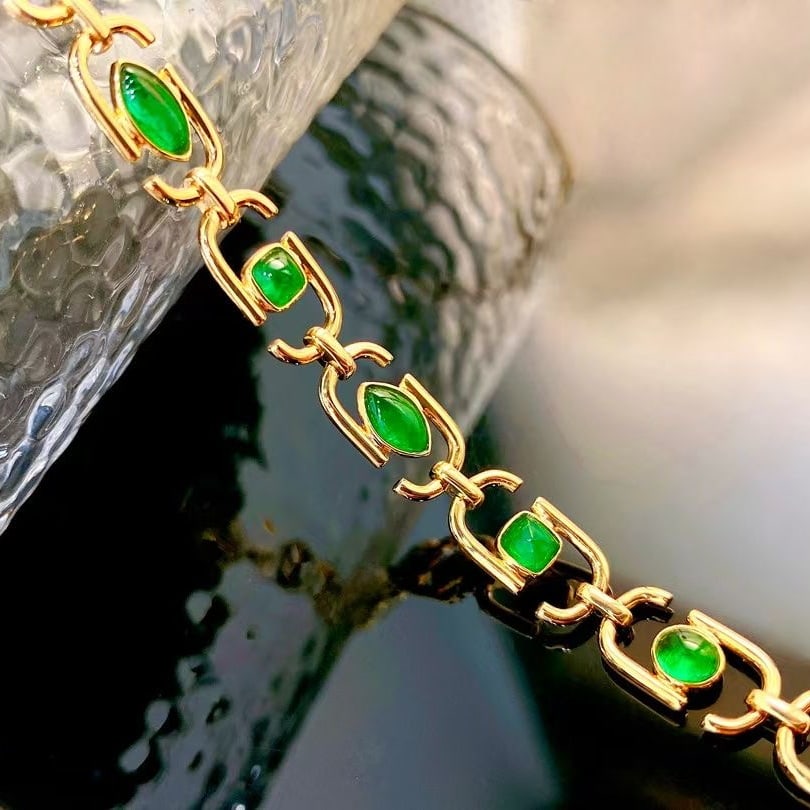 14k Gold 3.37 Ct Natural Emerald Bracelet - 7