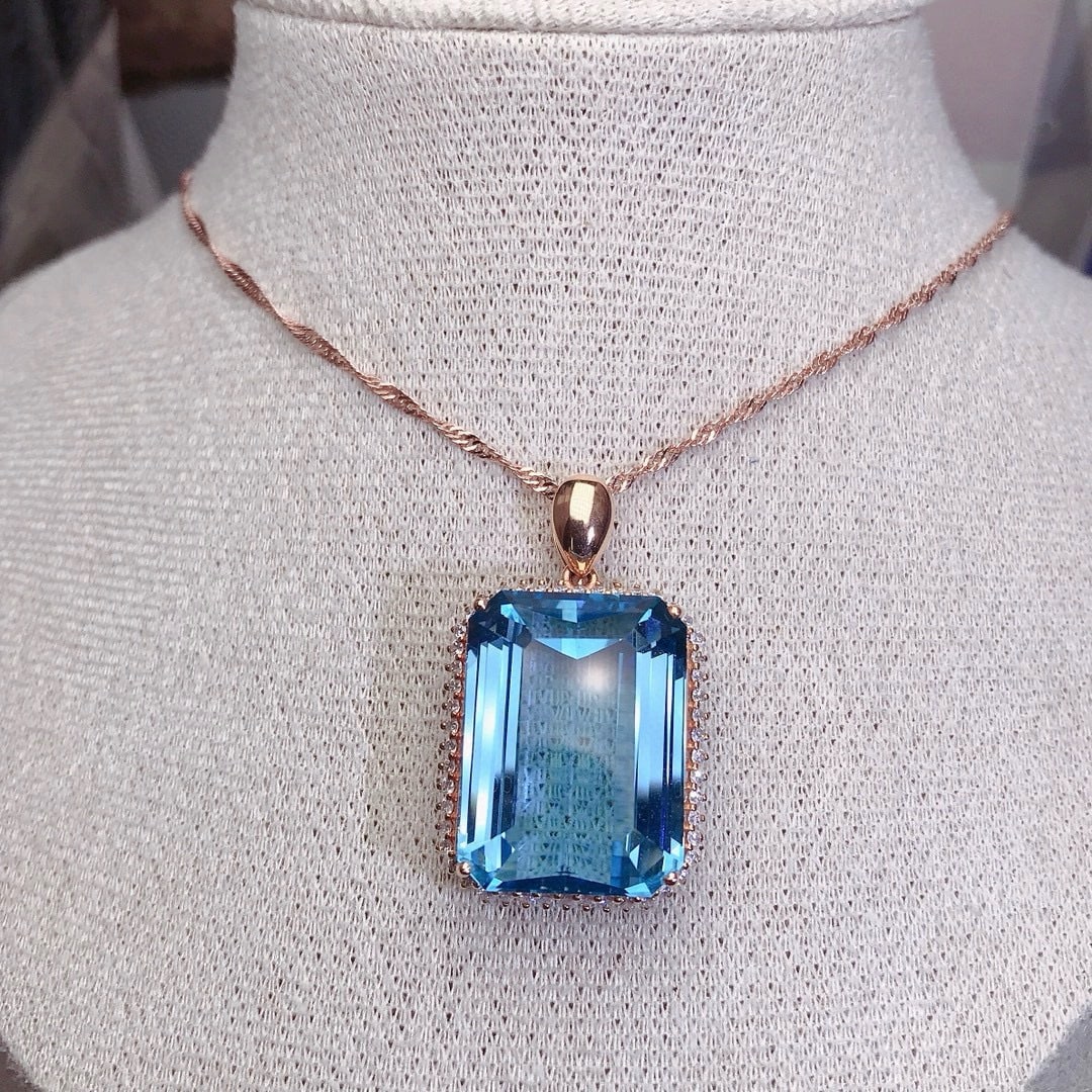 14k Gold 31.2 Ct Natural Topaz & Diamond Pendant( Without Chain ) - 4