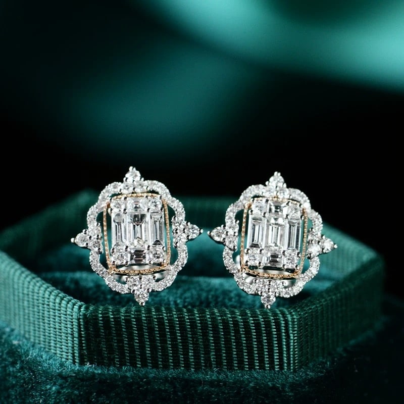 14k Gold 1.1 Ct Natural H Diamond Earrings: Ref:230995036 // gold content:14k gold // main gemstone:diamond // shape:multiply // carat weight:1. 1ct // clarity grade:vs-si // color:h // treatment:natural // Condition: New Low Estimate: 5700.00 