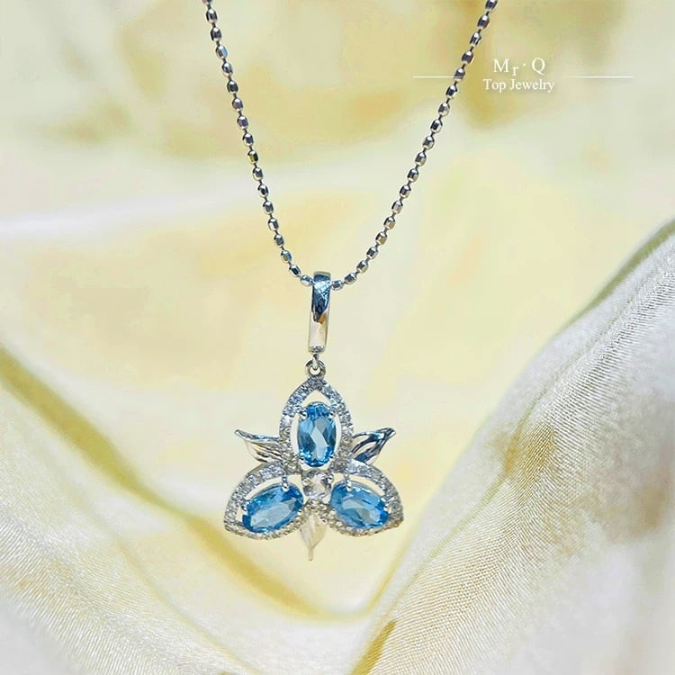 14k Gold 0.74 Ctw Natural Aquamarine & Diamond Pendant( Without Chain ) - 2