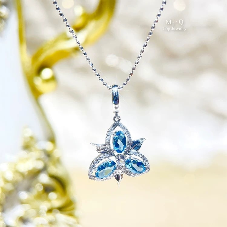 14k Gold 0.74 Ctw Natural Aquamarine & Diamond Pendant( Without Chain ) - 4
