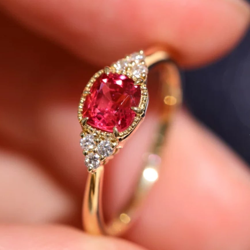 14k Gold 0.92 Ctw Natural Spinel & Diamond Ring - 3