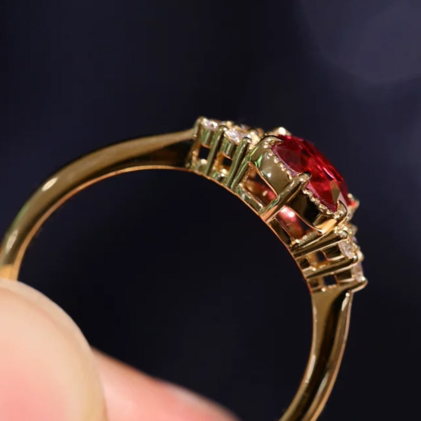 14k Gold 0.92 Ctw Natural Spinel & Diamond Ring - 4