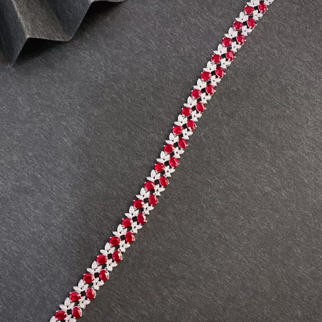 14k Gold 9.82 Ctw Natural Ruby & Diamond Bracelet - 2