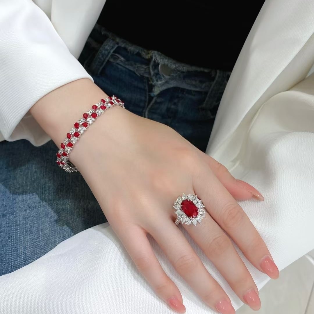 14k Gold 9.82 Ctw Natural Ruby & Diamond Bracelet - 3