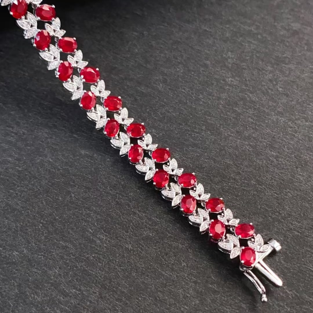 14k Gold 9.82 Ctw Natural Ruby & Diamond Bracelet - 4