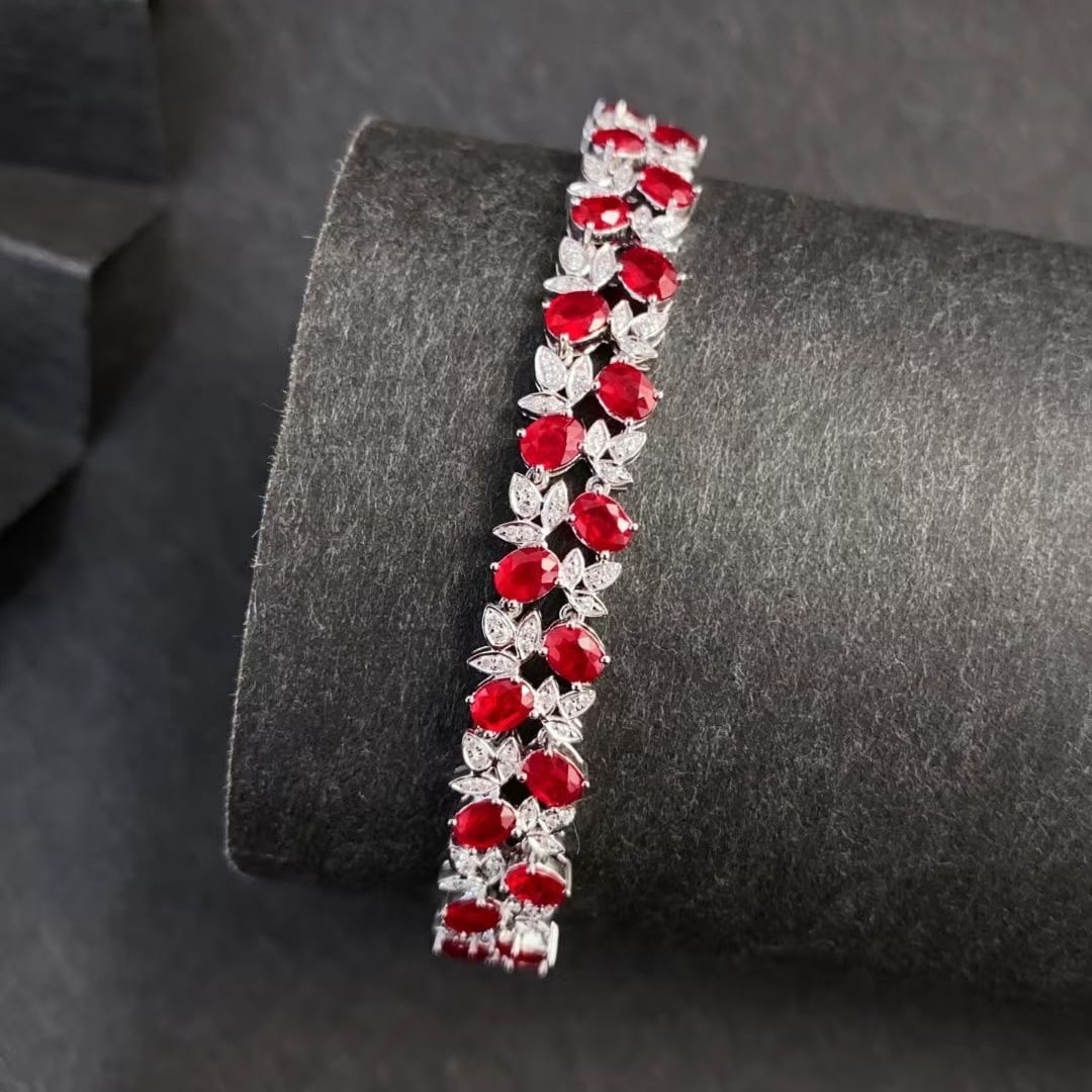 14k Gold 9.82 Ctw Natural Ruby & Diamond Bracelet - 5