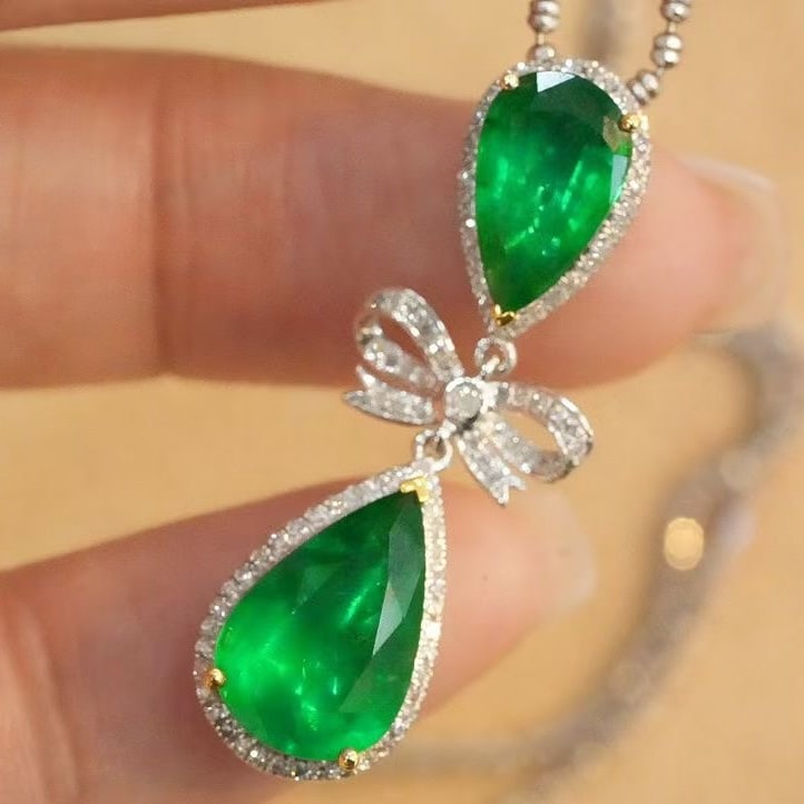 14k Gold 3.81 Ct Natural Emerald & Diamond Pendant( Without Chain ) - 2