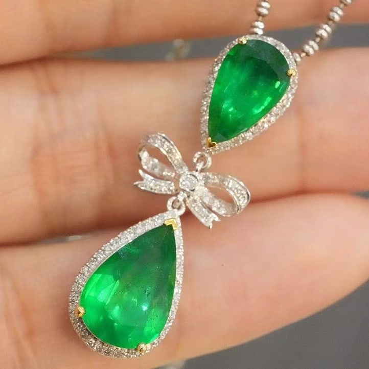 14k Gold 3.81 Ct Natural Emerald & Diamond Pendant( Without Chain ) - 3