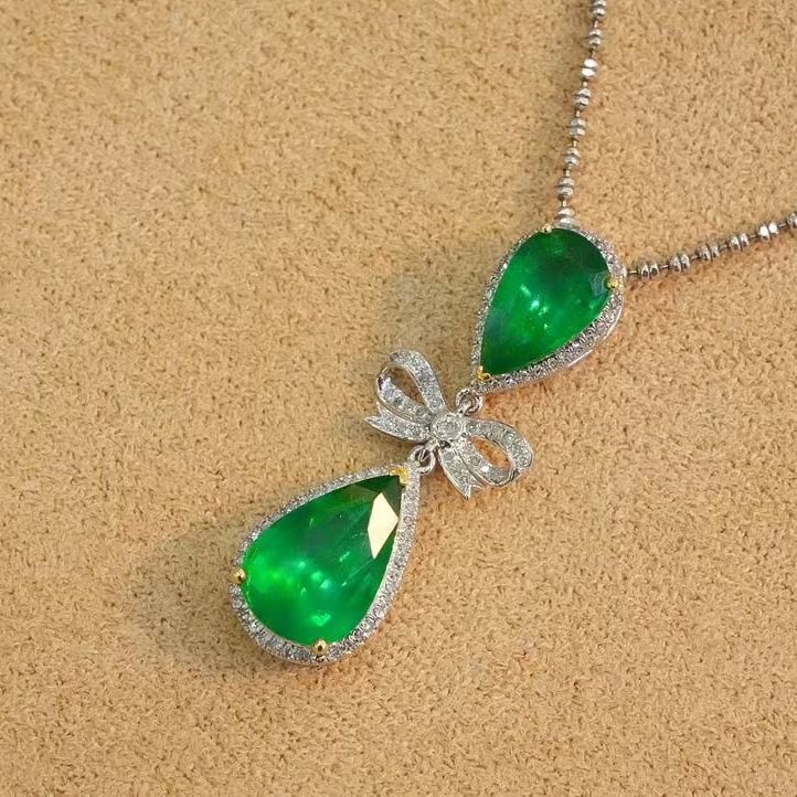 14k Gold 3.81 Ct Natural Emerald & Diamond Pendant( Without Chain ) - 4