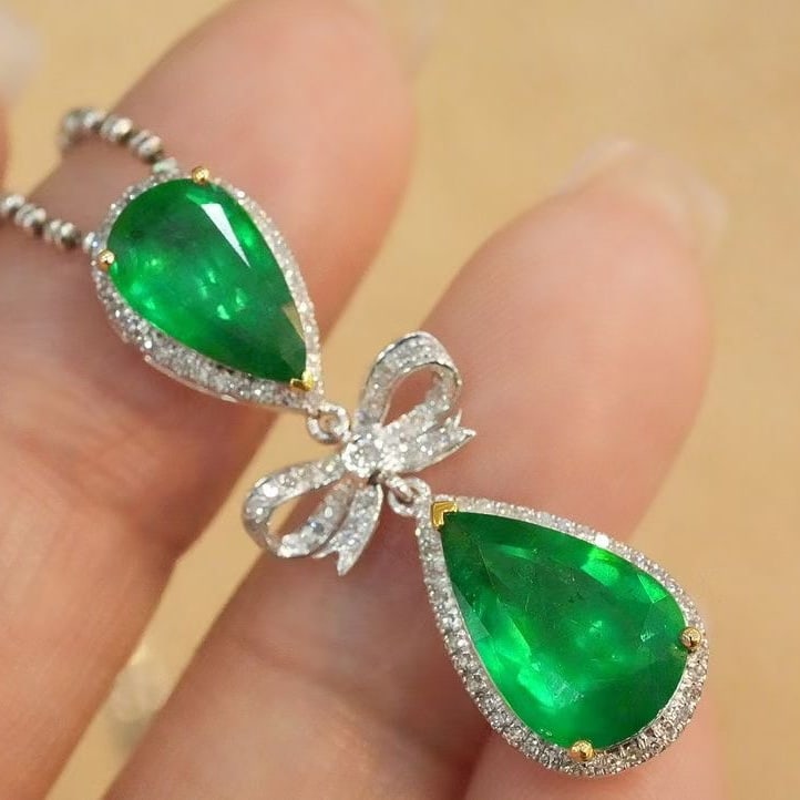 14k Gold 3.81 Ct Natural Emerald & Diamond Pendant( Without Chain ) - 5