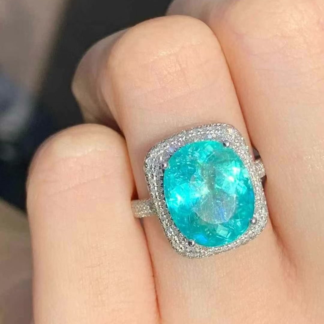 14k Gold 6 Ct Natural Paraiba Tourmaline & Diamond Ring - 4