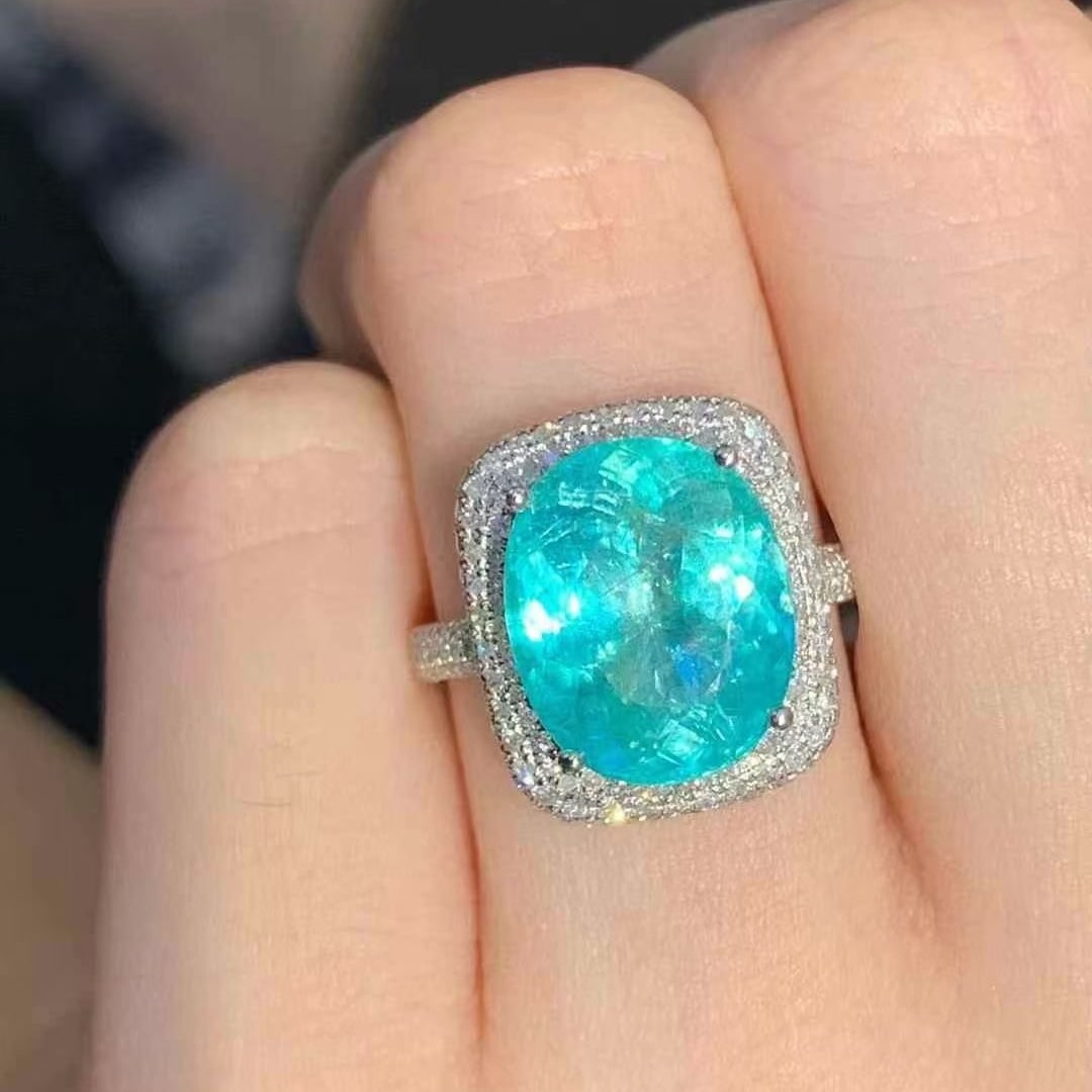 14k Gold 6 Ct Natural Paraiba Tourmaline & Diamond Ring - 5
