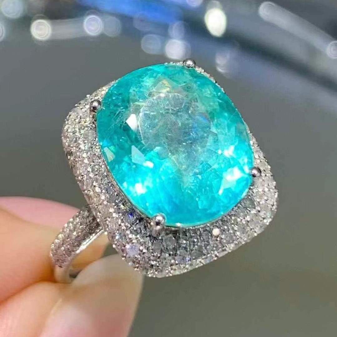 14k Gold 6 Ct Natural Paraiba Tourmaline & Diamond Ring - 6