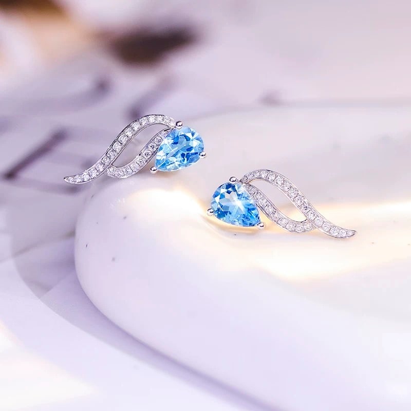 14k Gold 1.33 Ctw Natural Aquamarine & Diamond Earrings - 2