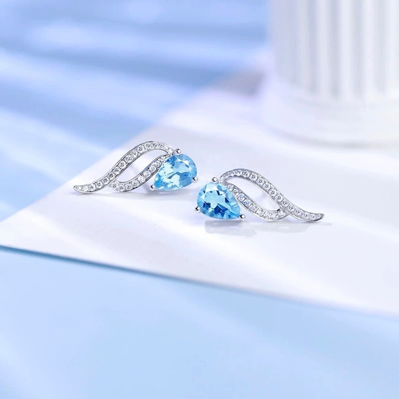 14k Gold 1.33 Ctw Natural Aquamarine & Diamond Earrings - 3