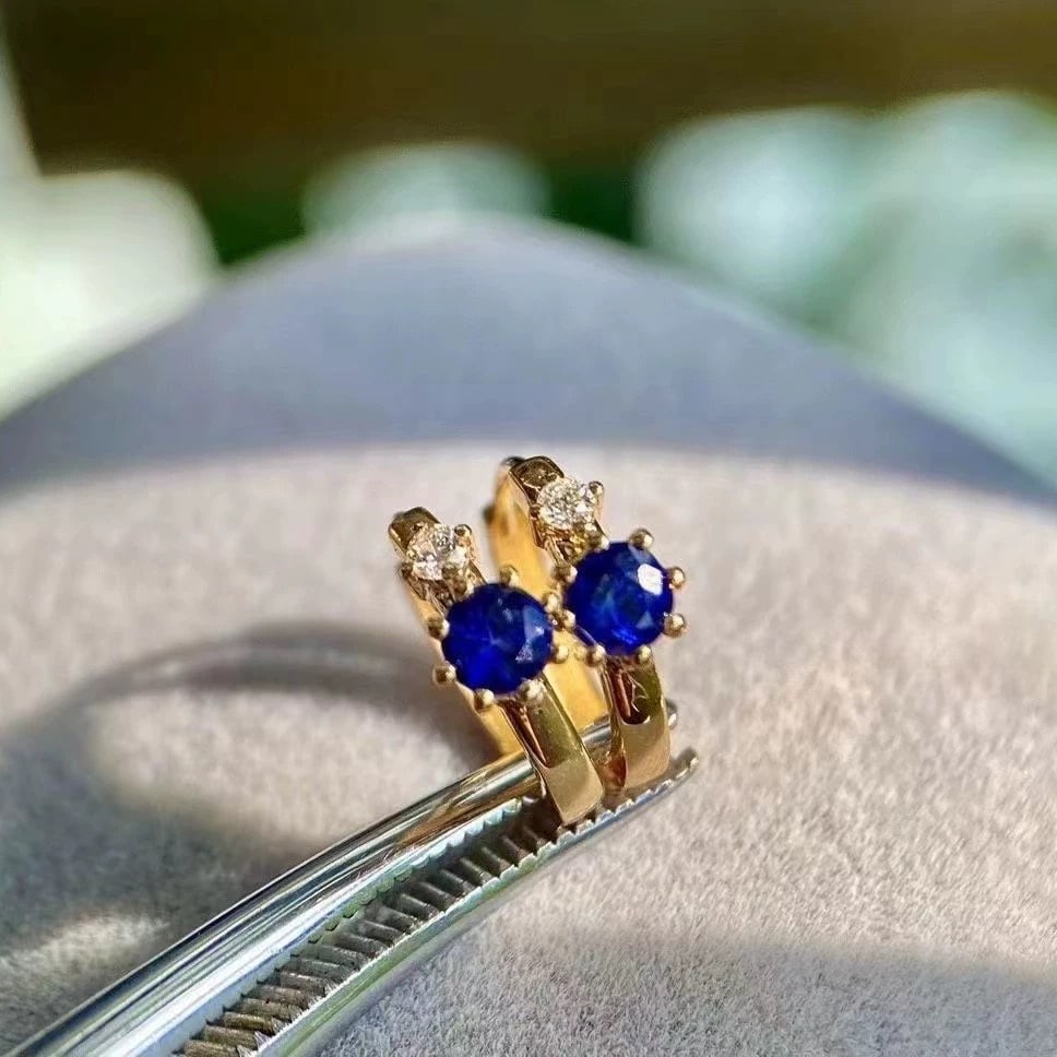 14k Gold 0.45 Ctw Natural Sapphire & Diamond Earrings - 3