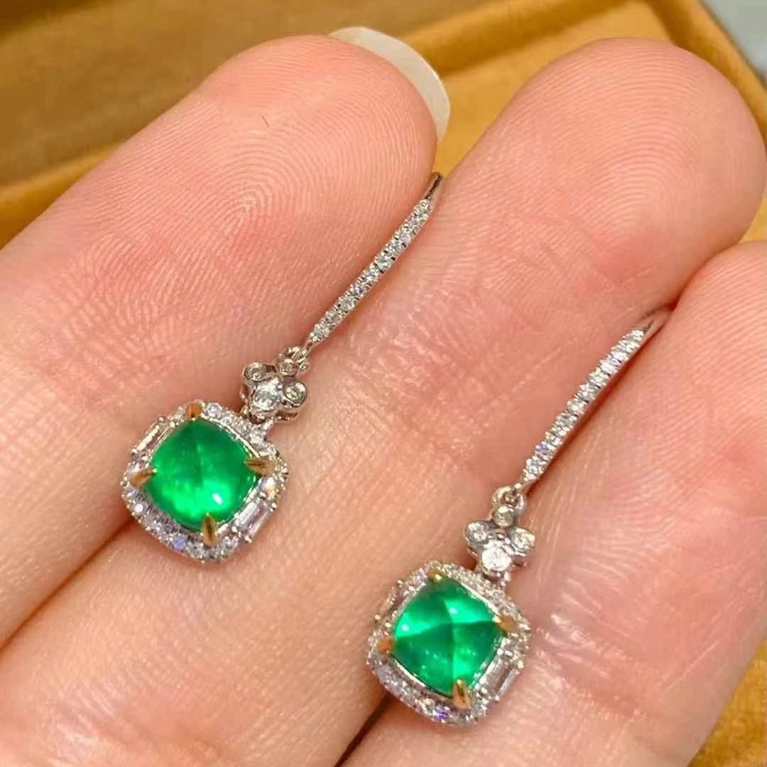 14k Gold 1.1 Ct Natural Emerald & Diamond Earrings - 2