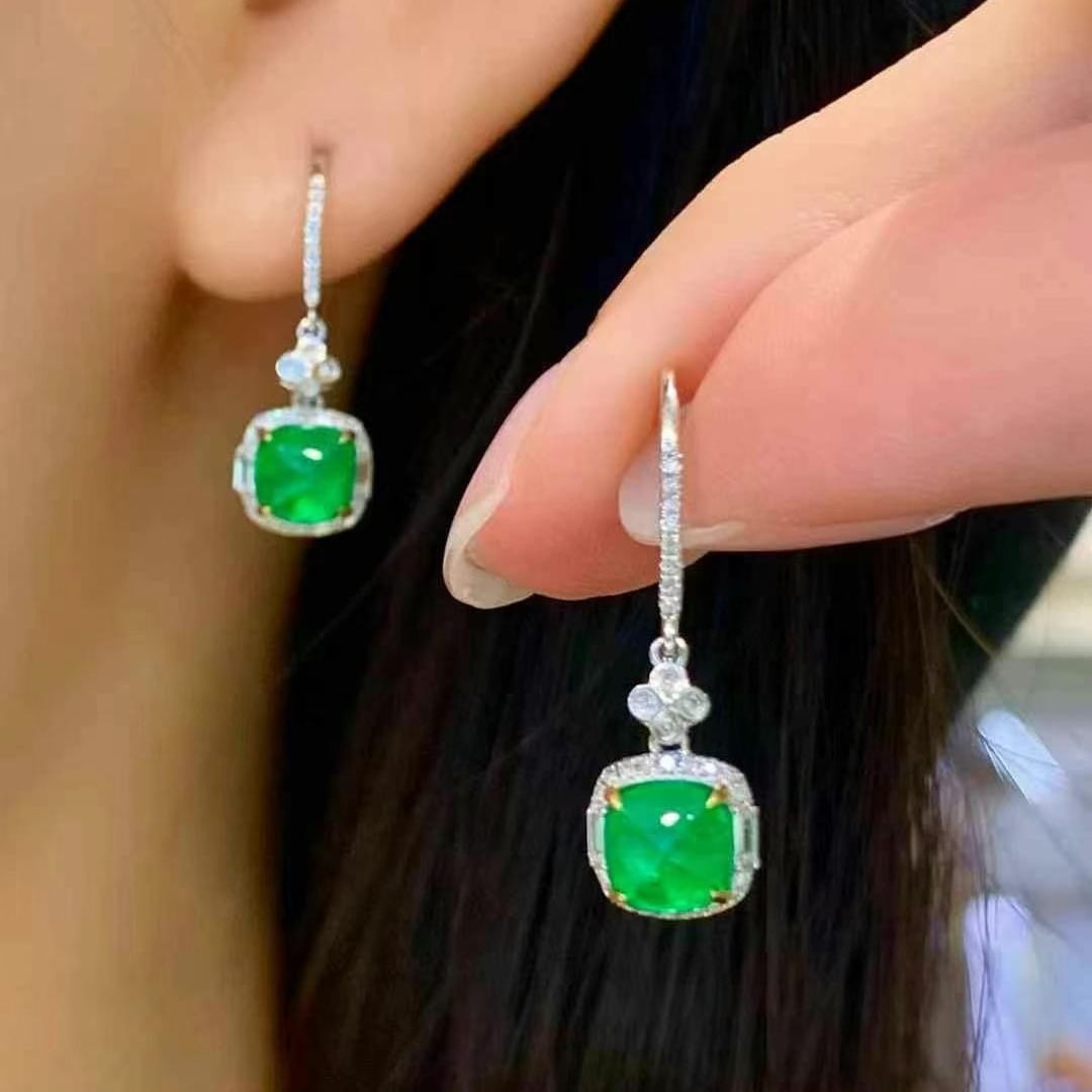 14k Gold 1.1 Ct Natural Emerald & Diamond Earrings - 5
