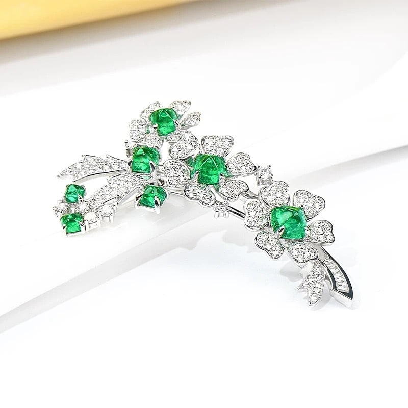 14k Gold 2.21 Ctw Natural Emerald & Diamond Brooch/pendant( Without Chain ) - 3
