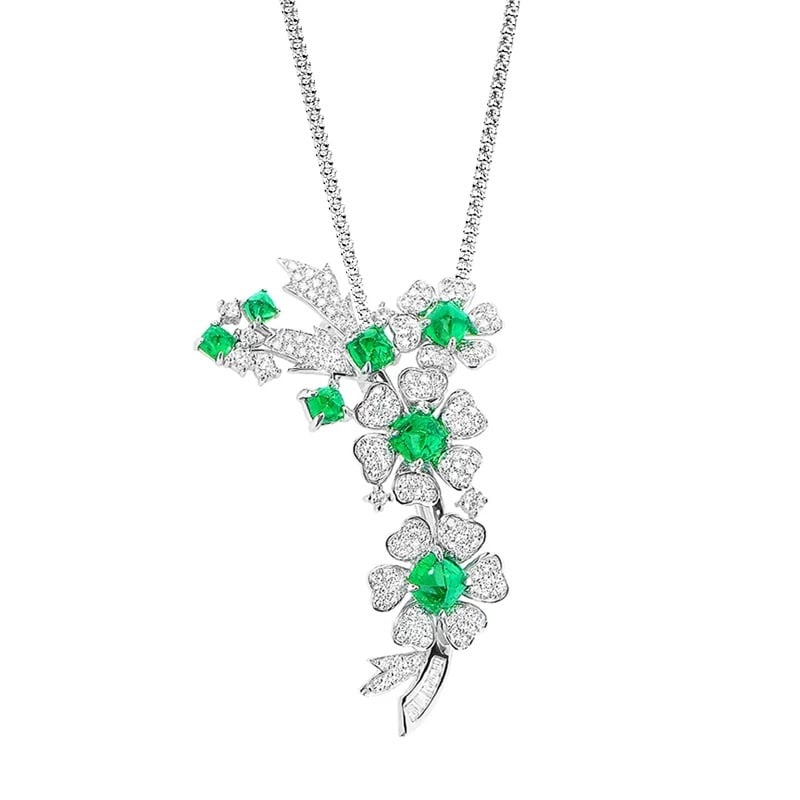 14k Gold 2.21 Ctw Natural Emerald & Diamond Brooch/pendant( Without Chain ) - 5