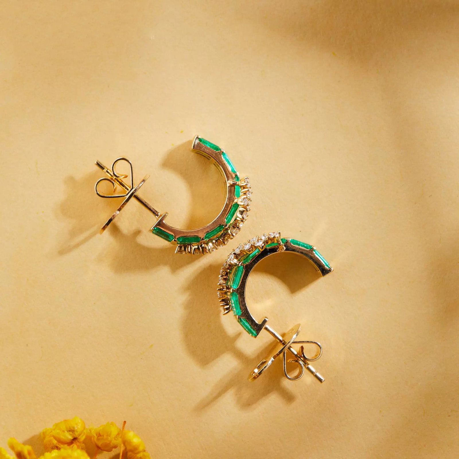 14k Gold 1.27 Ctw Natural Emerald & Diamond Earrings - 3