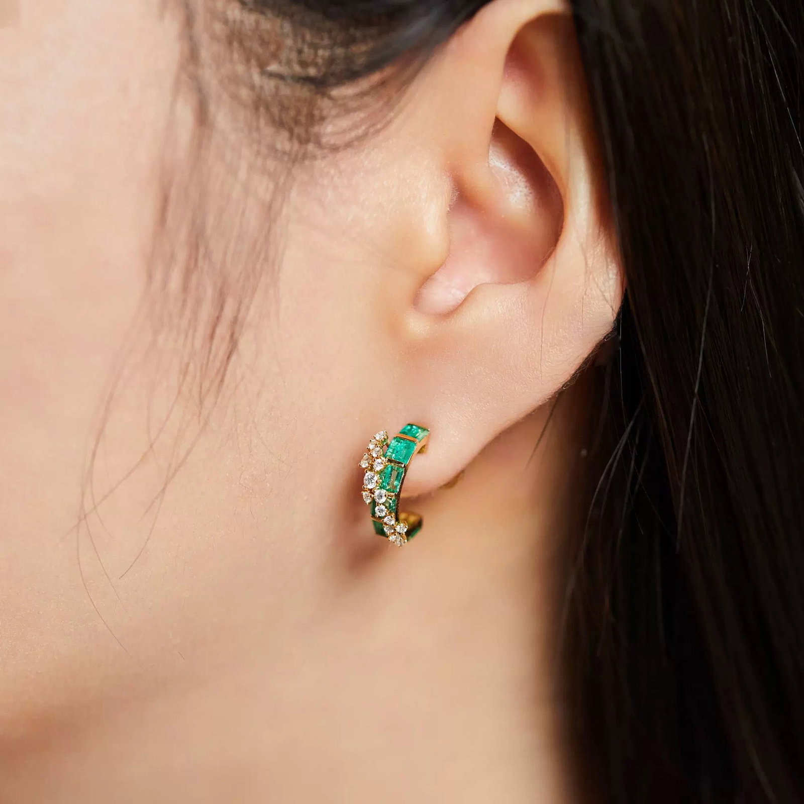 14k Gold 1.27 Ctw Natural Emerald & Diamond Earrings - 4